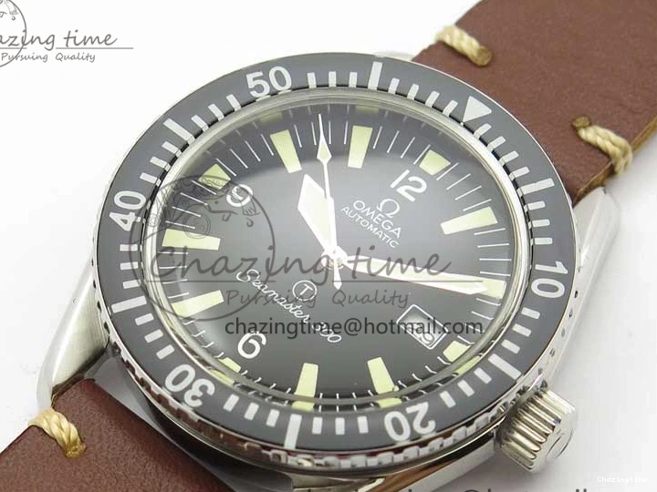 0414 Vintage Seamaster 300 Date T SS B12 Black Dial On Brown Leather Strap A2836 (Free Nylon Strap) WeatherProof 7911